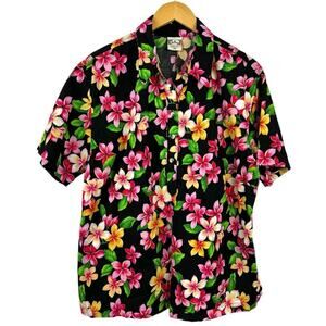 Go Barefoot Hawaiian Shirt Made In USA Black Floral Print Single Stitch Size 3XL